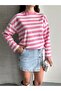Women's Crew Neck Long Sleeve Striped Tunic - 5