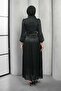 Black Draped Pleated Evening Dress - 4