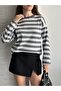Women's Crew Neck Long Sleeve Striped Tunic - 5