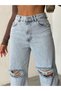 Ice Snow Knee-Long Laser-Cut Boyfriend Wide-Leg Jeans - 9