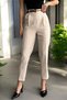 Women's High Waist Narrow Leg Pleated Belt Detailed Fabric Trousers
