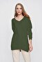 Women's Olive Green V-Neck Casual Knit Sweater - 3