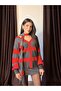 Women's Red Scarf Striped V-Neck Cardigan