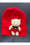 Children's Hat Stretchy Ribbed Beanie Plush Teddy Bear Detail Adult Boys Girls Unisex Bear Hat Beanie - 4