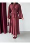 Burgundy Belted Back-Tied Blouse and Skirt Set - 4
