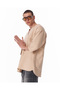 Men's Oversized Beige Linen T-Shirt - 3