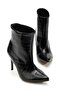 Zri̇n-4803 Premium Black Crocodile Pointed Toe Thin Heel Daily Women's Boots