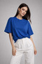 Women's Cobalt Blue 100% Cotton Oversized Basic T-Shirt – Relaxed Fit Relaxed Crew Neck T-Shirt - 2