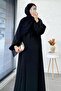 طقم عباية مزدوجة بأكمام مطاطية – أسود - 7