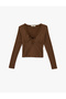 Lace Detailed Tie-Up V-Neck Slim Fit Cotton Long Sleeve T-Shirt - 3
