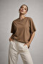 Women's Brown 100% Cotton Oversized Basic T-Shirt – Relaxed Fit Relaxed Crew Neck T-Shirt