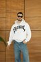 Men's Hooded 3 Thread Sh Fleece-Lined Front B Printed Zippered O Oversized Sweatshirt - White - 6