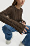 Women's Textured Knitted Blouse 980 - Brown - 4