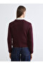 Burgundy V-Neck Self-Patterned Women's Knitwear Cardigan - 5