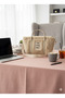 Women's Cream Column Strap Fur Plush Crossbody Bag 21Cmx21Cm - 4