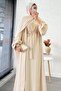 Double Abaya Set with Elastic Sleeves – Cream - 3