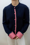 Navy Blue Gingham Detailed Knit Cardigan - 251082 - 2