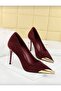 Women's Stiletto Pointed Toe Gold Detailed Heeled Shoes - 2