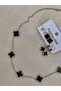 2-Piece Steel Clover Necklace & Earring Set |   Black Enamel Clover Necklace & Black Enamel Silver Color Earrings