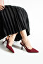 LISA Women's Burgundy Pointed Toe 7 cm Heeled Floral Lace Patterned Patent Leather Slingback Shoes - 2