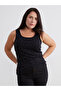 Black Plus Size U-Neck Rhinestone Women's Tank Top