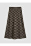 Brown Plaid Flared Skirt with Elastic Waistband - 6