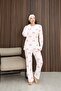 Women's Ribbon-Patterned Soft Textured Winter Cotton Long Sleeve Comfortable Fit Pajama Set - 3
