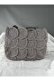Women's Beige Glitter Macrame Hand-Knitted Snap-On Shoulder Bag Width 35 cm Length 27 cm Depth 7 cm - 2