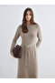 Beige Crew Neck Belted Knit Dress - 2