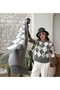 Polo Collar Baklava Pattern Premium Soft Scarf Sweater Set - 4