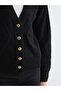 Black V-Neck Self-Patterned Women's Knitwear Cardigan - 3