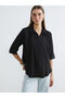 Black Shirt Collar Satin Blouse (S6)