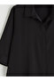 Black Shirt Collar Satin Blouse (S6) - 6