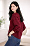Claret Red Oversized Crew Neck Knitwear Women's Sweater - 2