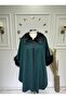 Solid Color Women's Poncho with Fur Detail on the Collar and Sleeves