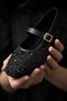 Women's Stylish Everyday Ballet Flats with Glittery Sequins and Buckle Detail