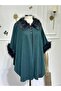 Solid Color Women's Poncho with Fur Detail on the Collar and Sleeves - 2
