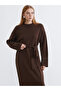 Brown Crew Neck Belted Knit Dress - 2