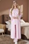 Women's Pink Shawl Collar Lace Button Detailed Long Sleeve Design Maternity Pajama Set