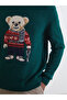 Lcw Vision Green Crew Neck Bear Teddy Printed Men's Knitwear Sweater - 3