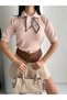 Women's Scarf Short Sleeve Premium Quality Sweater - 7