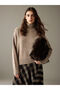 Beige Half Turtleneck Oversize Women's Knitwear Sweater - 6