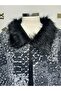 Gray Patterned Women's Poncho with Fur Detail on the Collar and Sleeves - 3