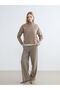 Beige Half Turtleneck Oversize Women's Knitwear Sweater - 5