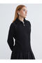 Lcw Modest Black Polo Collar Women's Knitwear Cardigan