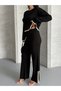 Women's Crew Neck Crop Sweater Slit Pants Knitwear Bottom-Top Set - 3