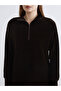 Brown Mock Neck Corded Fabric Women's Sweatshirt - 3
