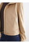Two Mt Shop Quality Lcw Modest Beige Suede Look Plain Standard & Regular Women's Jacket - 3