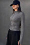 Benz Basic Slim Fit Smoked Blouse with Zipper and Finger Detail - 4