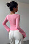 Bow Long Sleeve Colorful Bow Slit Pink Crop Blouse - 4